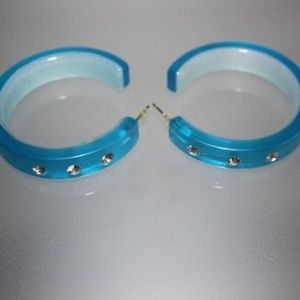 Blue Hoop & Rhinestone Earrings